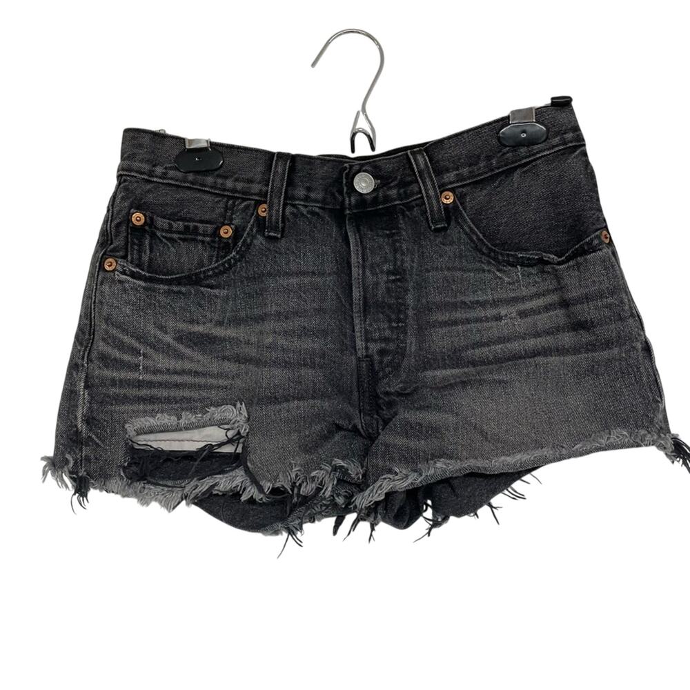 Levi’s 501 Grey Denim Distressed Cut Off Jean Shorts Womens 26 High Rise Casual